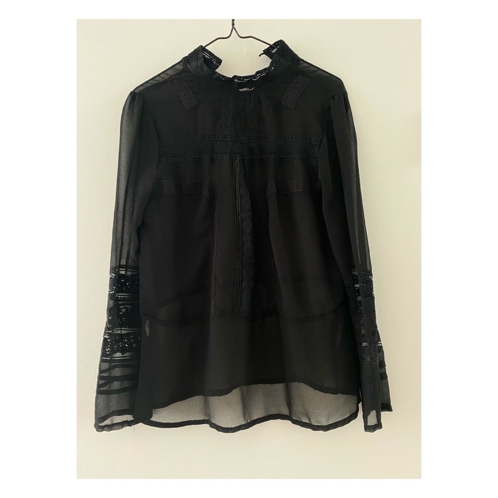 Mango Black Sheer Blouse